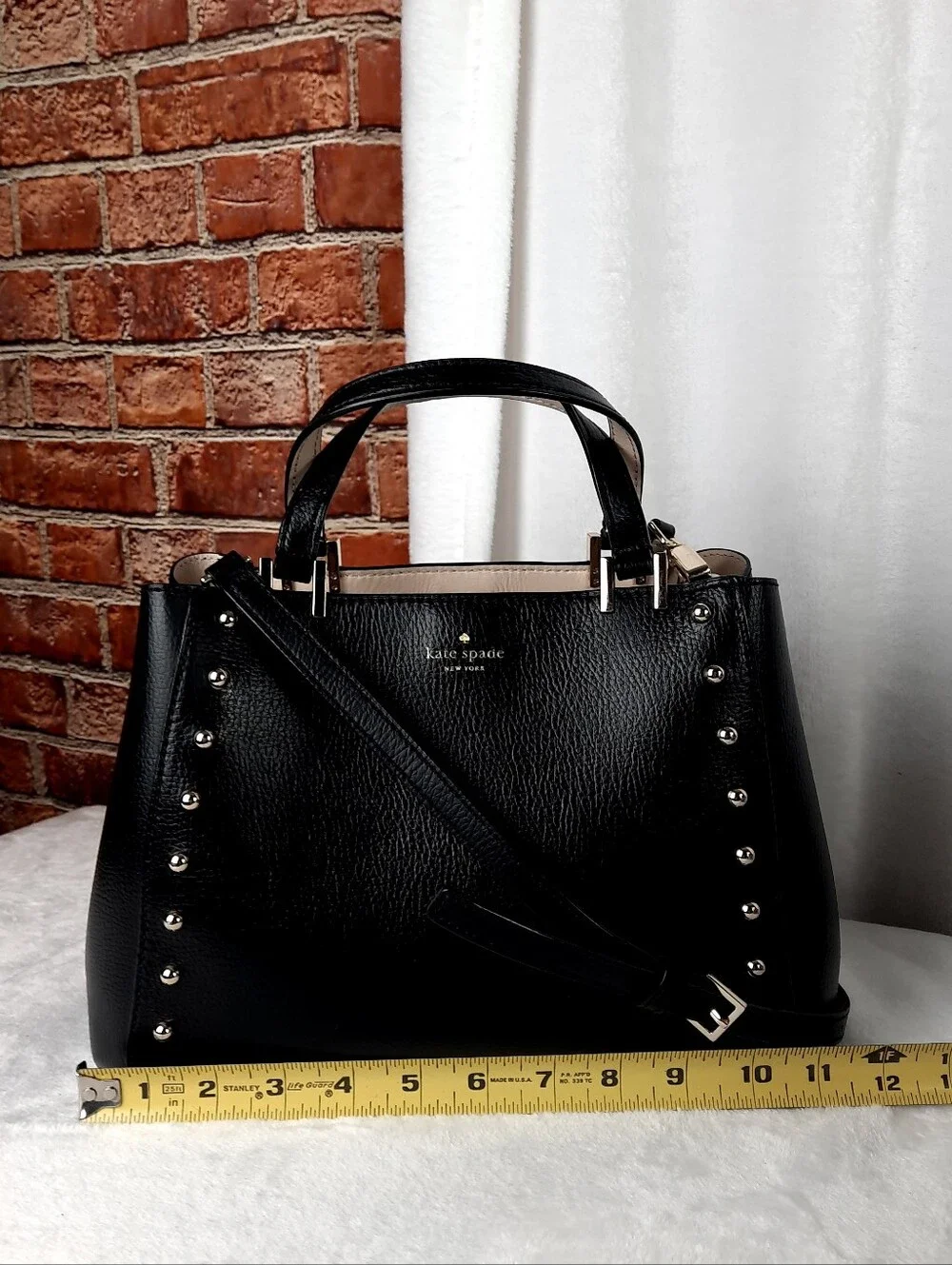 kate spade Black Leather Studded Satchel with Gold Hardware